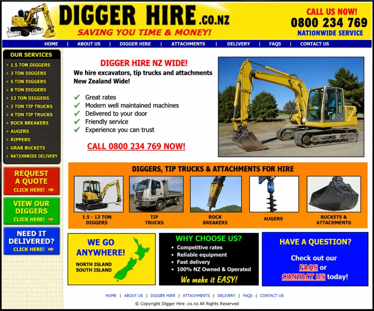 Before website preview for Digger Hire
