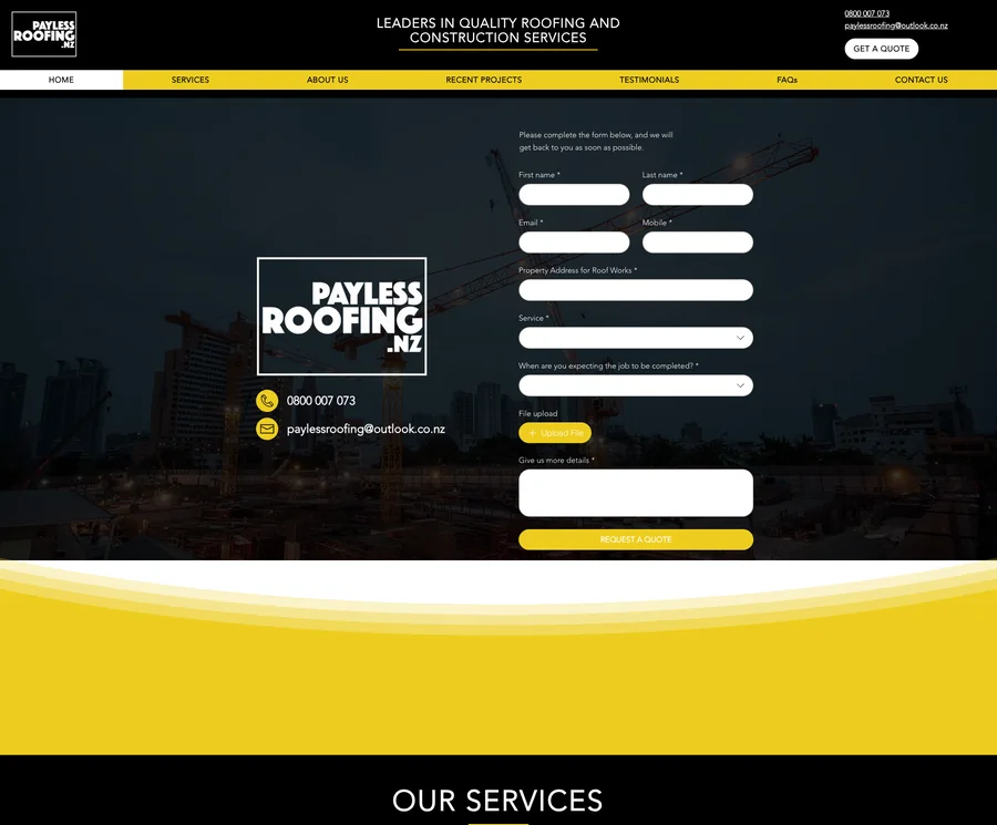 Before website preview for Payless Roofing