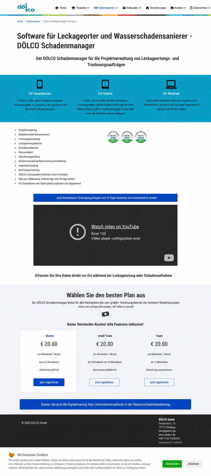 Before website preview for Wasserschadenmanager