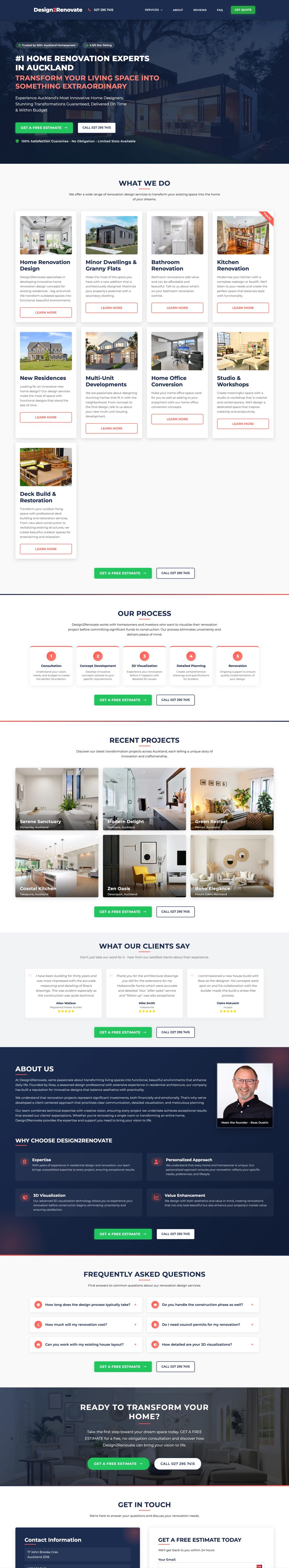 Full website preview for Design2Renovate
