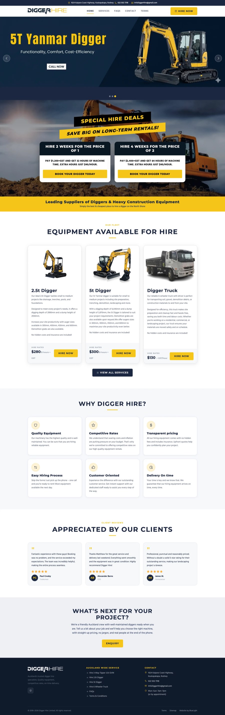 Full website preview for Digger Hire