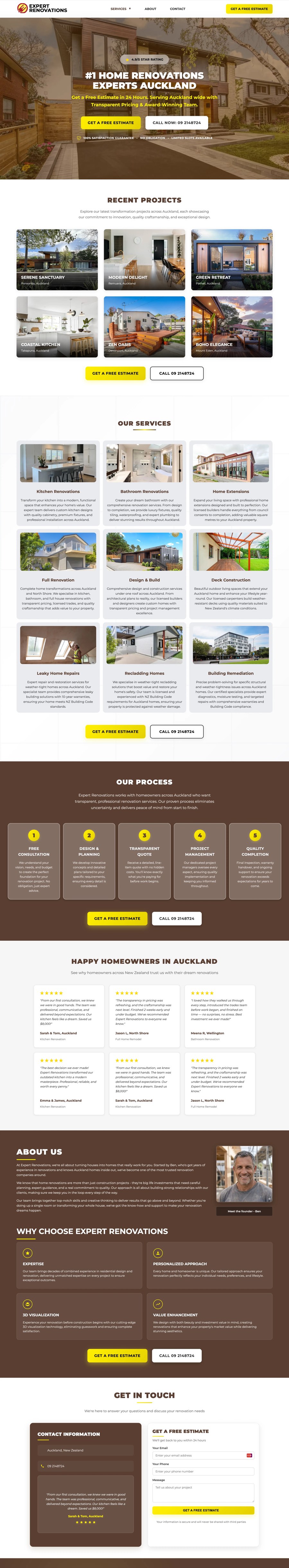 Full website preview for Expert Renovations