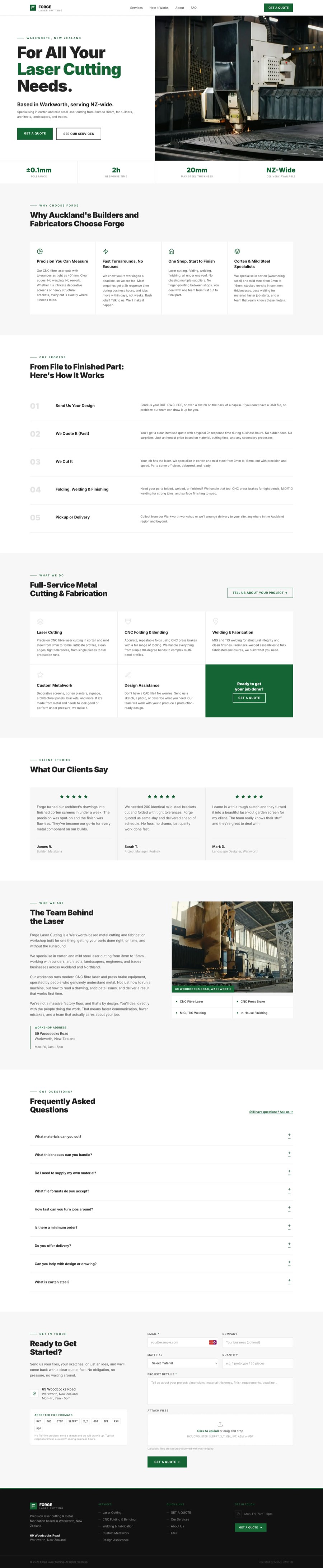 Full website preview for Forge Laser Cutting