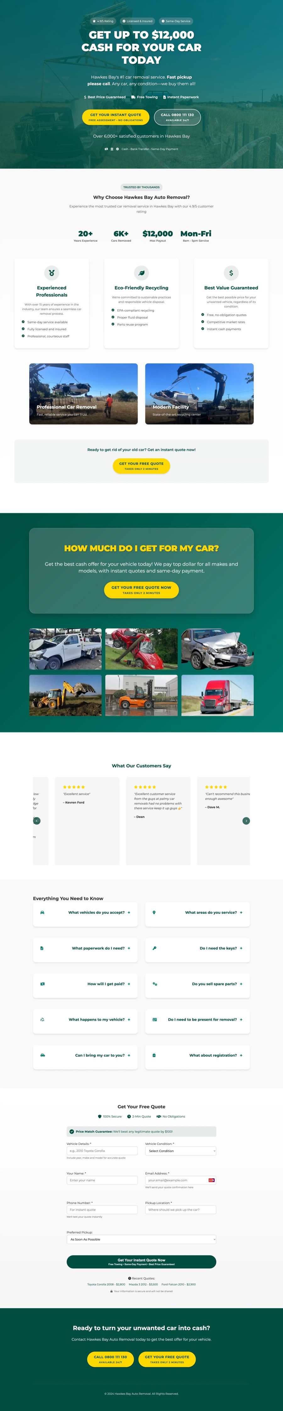 Full website preview for Hawkes Bay Auto Removals