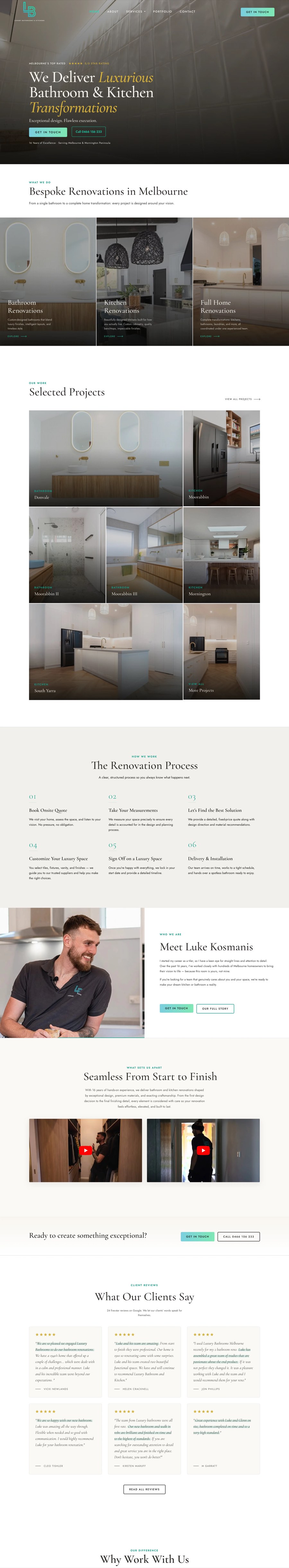 Full website preview for Luxury Bathrooms Melbourne