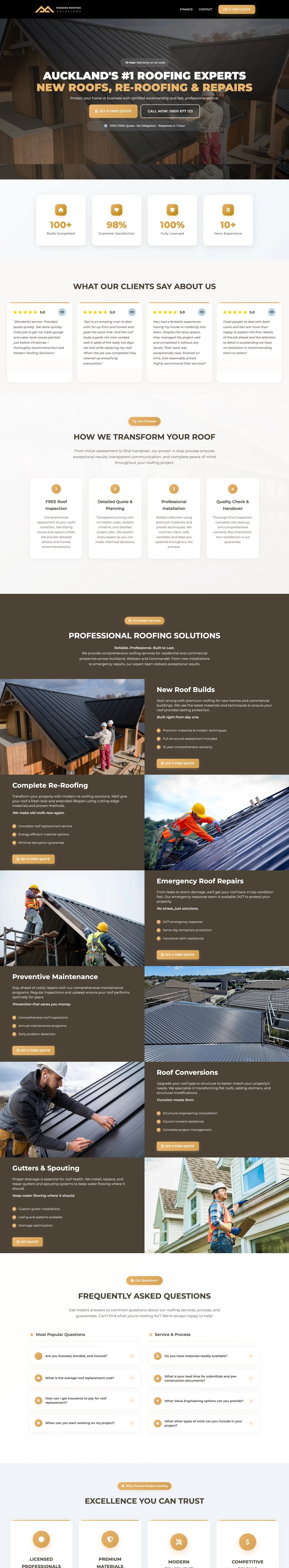 Full website preview for Modern Roofing