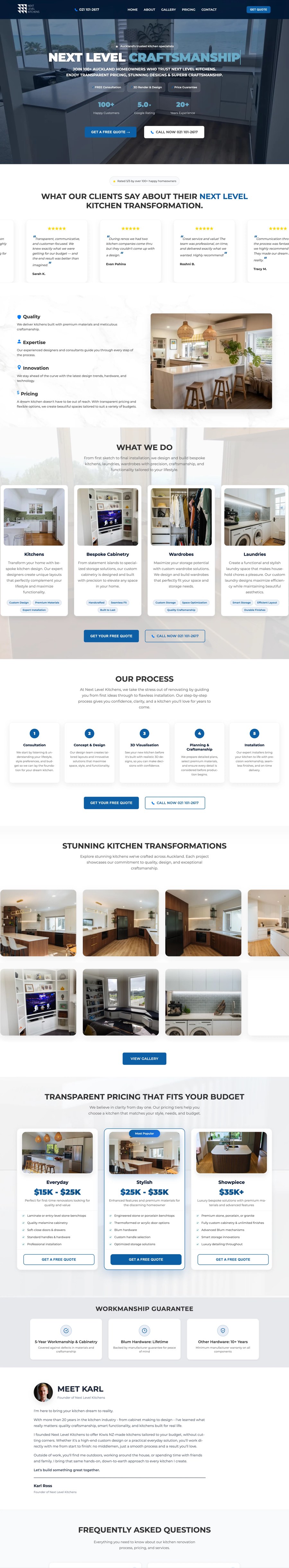 Full website preview for Next Level Kitchens
