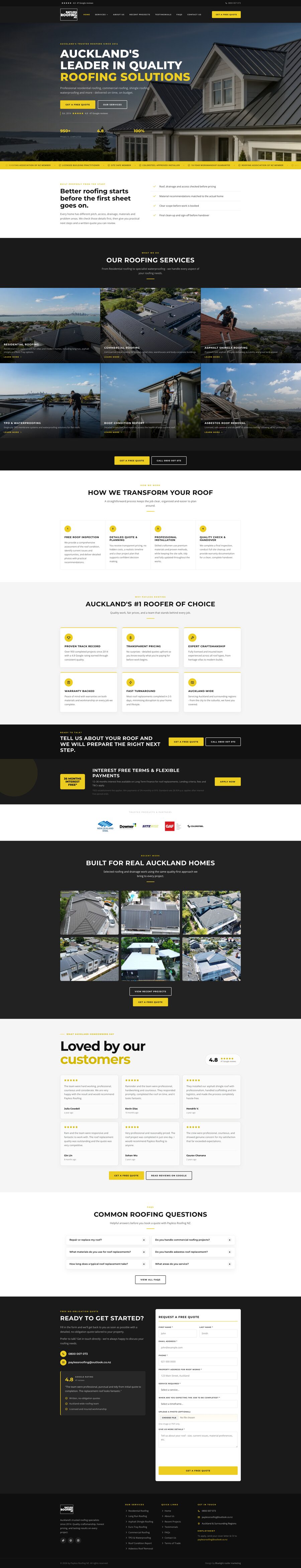 Full website preview for Payless Roofing