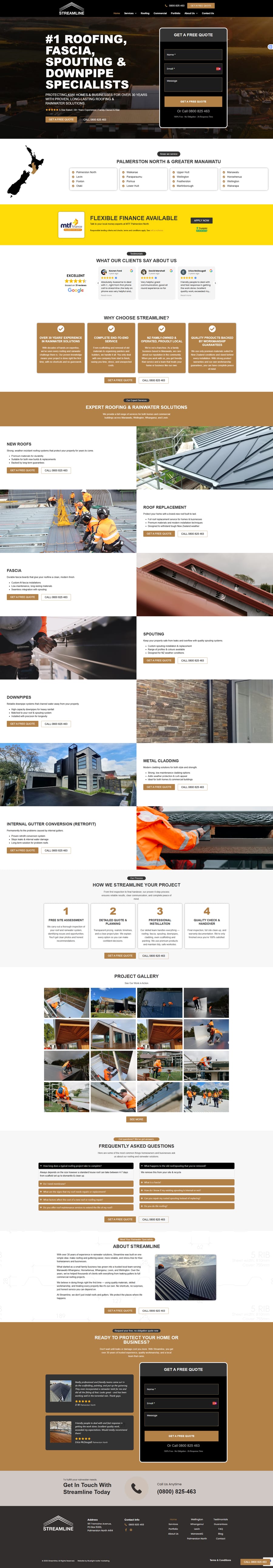 Full website preview for Streamline Roofing