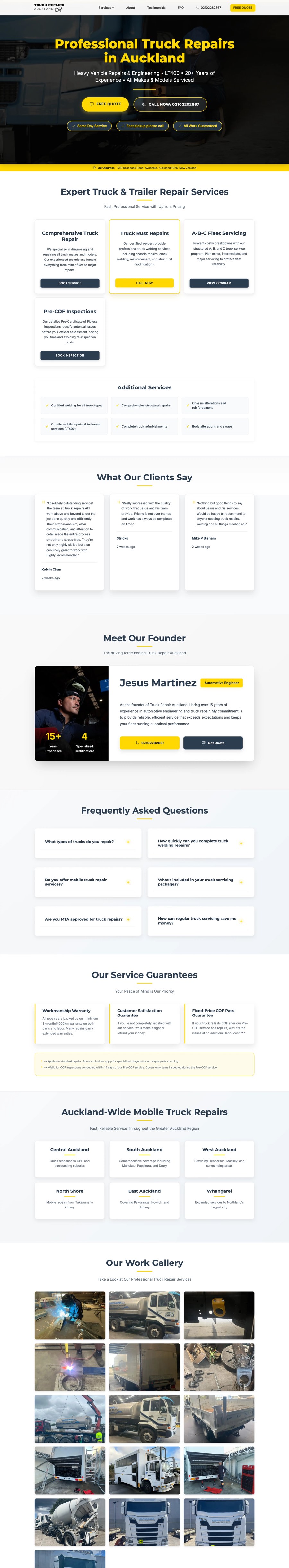 Full website preview for Truck Repairs Auckland