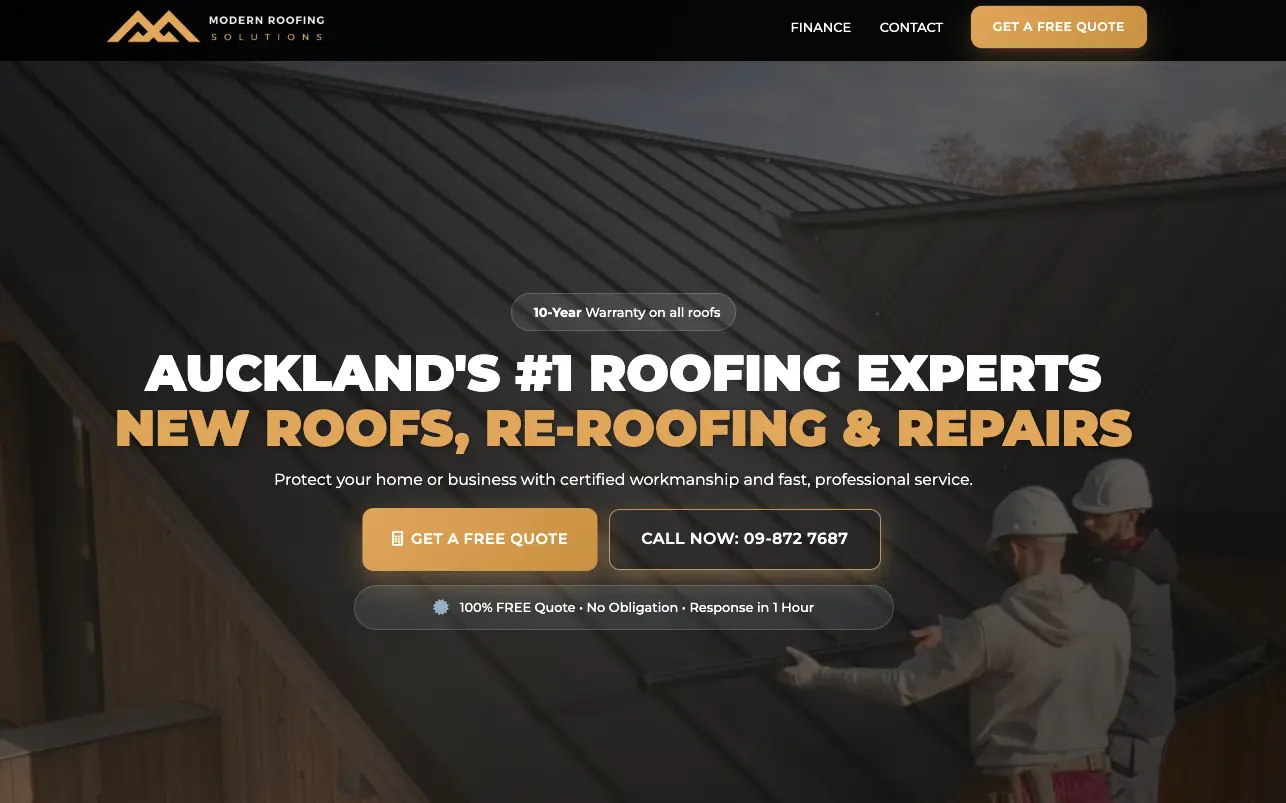 Modern Roofing website screenshot